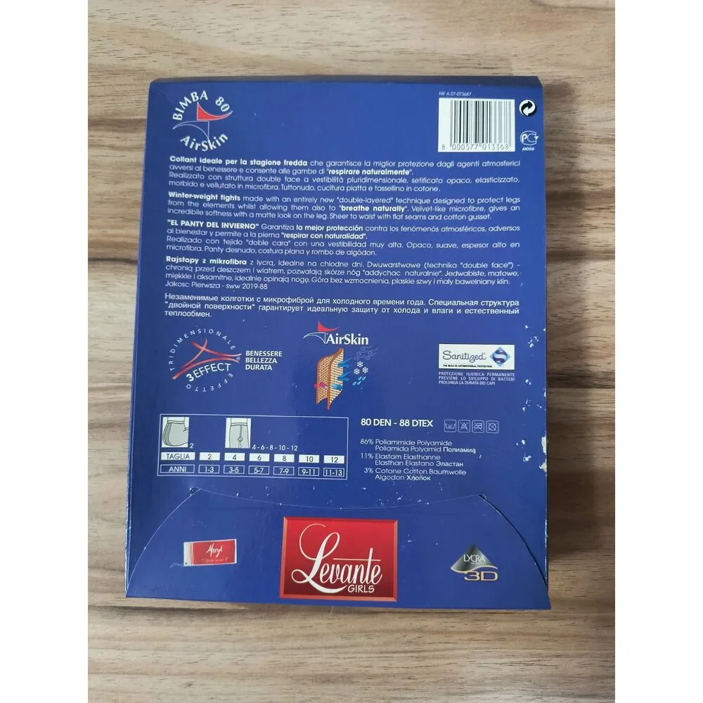 Levante Bimba 80 Airskin Girls Winter Weight Tights Black Size 8 Ages 7-9 Italy